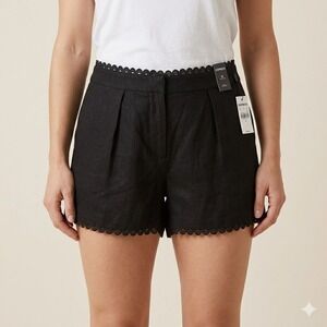 Express Black Linen Blend High Rise Scallop Pleat Shorts Size 12 NWT
